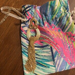 Lily Pulitzer gold long tassel knot necklace